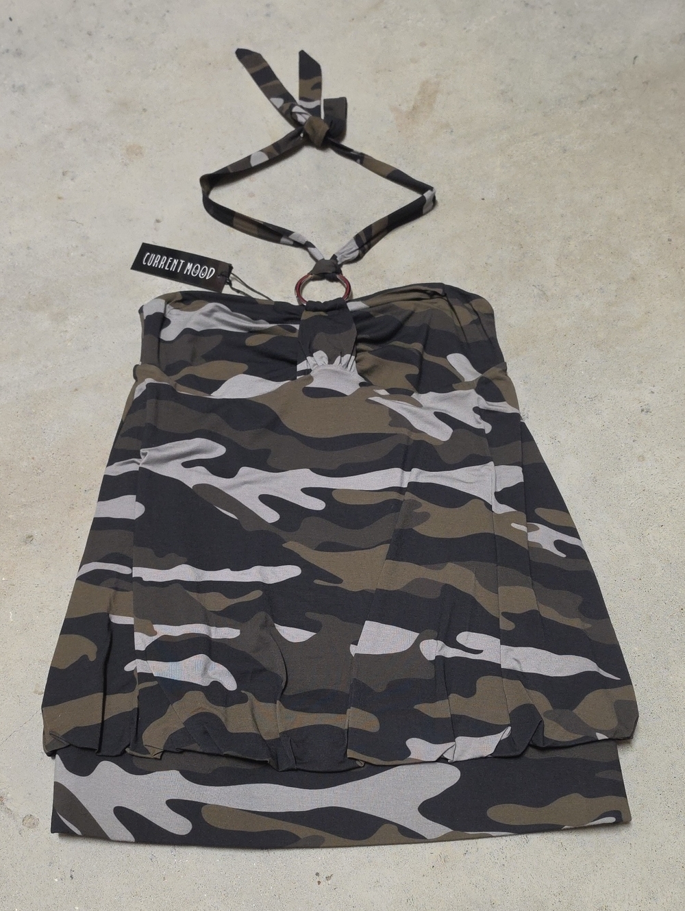 Nwt Current Mood Camo Halter Mini Dress in Olive, Black, Gray